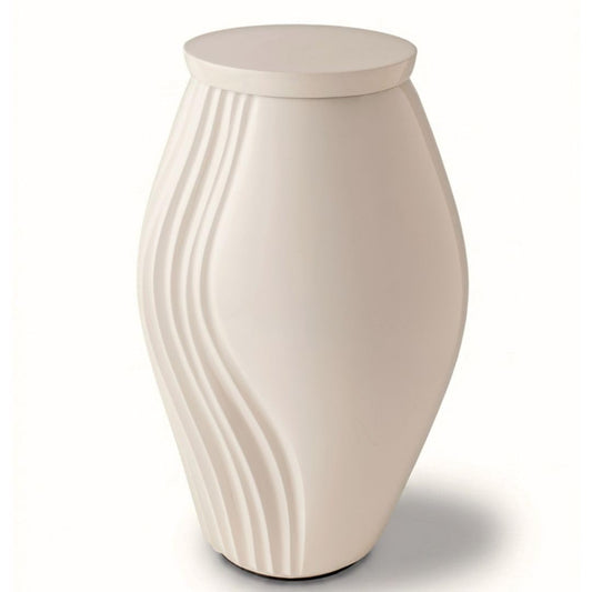 Cremation Urns for Human Ashes Adult – Large Decorative Modern Aluminum Funeral Memorial Urn for Home Display, Warm Ivory Off-White Gloss Finish – GR8 Keepsakes