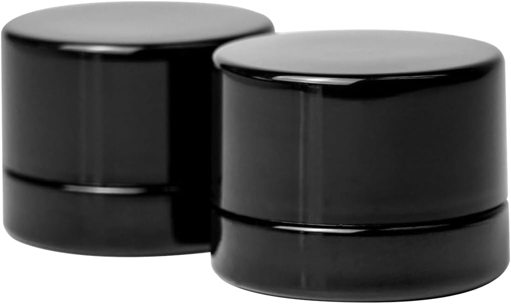 200 Pack Black 5ml Glass Jars with Lids - Thick Clear Child-Proof Containers for Lip Balm, Oils, Wax, and Cosmetics - Black Lids - Ideal Bulk 5ml Glass Jar and 1 Gram Glass Jar
