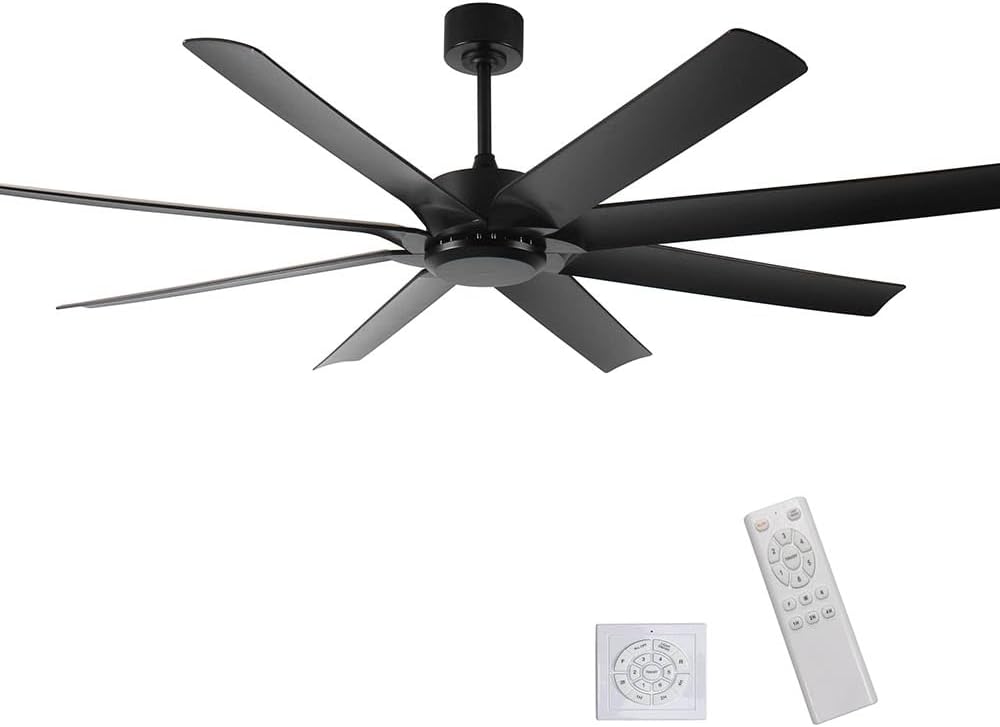 72 inch Large Ceiling Fans No light,Industrial Ceiling Fan with 8 Blades(ABS),Reversible DC Motor,Quiet Ceiling Fans with Remote control,3 Downro