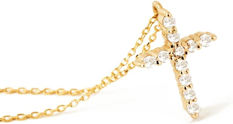 Diamond Cross Necklace 18k Gold Plated Sterling Silver 0.15 ctw Stones