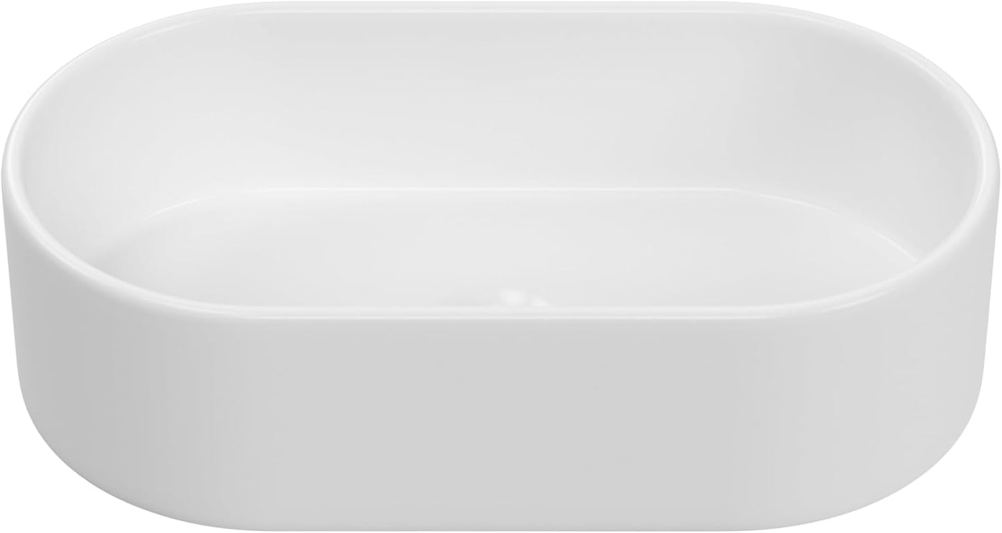 Oval Vessel Sink Bathroom Sink Above Counter Bowl Sink Porcelain Ceramic Countertop Basin, Glossy White 22'x13.8'x5.5'