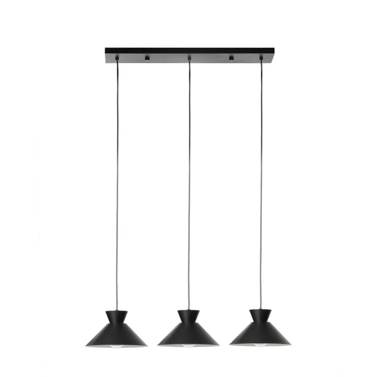 33.5 in 3-Light Black Linear Pendant, Metal Cone Shades, E26