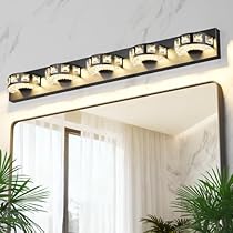 Modern Bathroom Vanity Lights 36.6 inch 5 Color Temperature Black Light Fixtures for Bathroom Above Mirror(5-Light,Dimmable)crystal Bathroom Light Fixtures for Mirror,Living Room,Kitchen,Hallway Black-5 Color Temperature 5-Lights,36.6inch