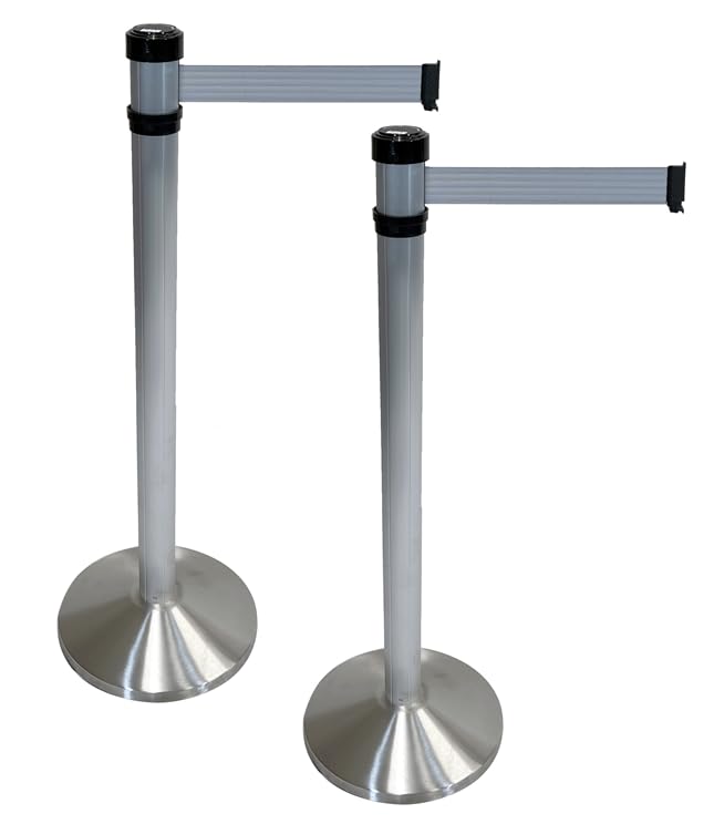 HOLY-Power - Crowd Control 40.5&#34; Tall Stanchions with 6.5 Foot Retractable Belt- Durable, Portable Barrier System for Efficient Public Space