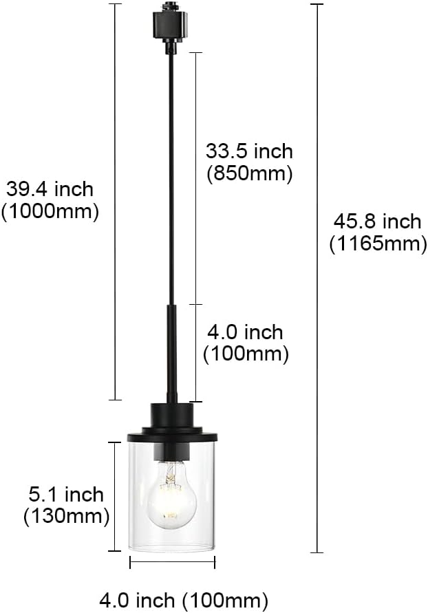 4-Lights H-Type Track Lighting Kitchen Pendant Light Dimmable Black Track Pendant Lighting Fixtures with Clear Glass Shades, Overall Height Approxima