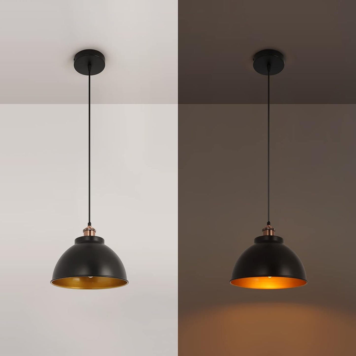 KIGHSIN Industrial Modern Black Barn Pendant Light for Kitchen Island, Farmhouse Vintage Metal Domed Shade Hanging Ceiling Lamp for Dining Room