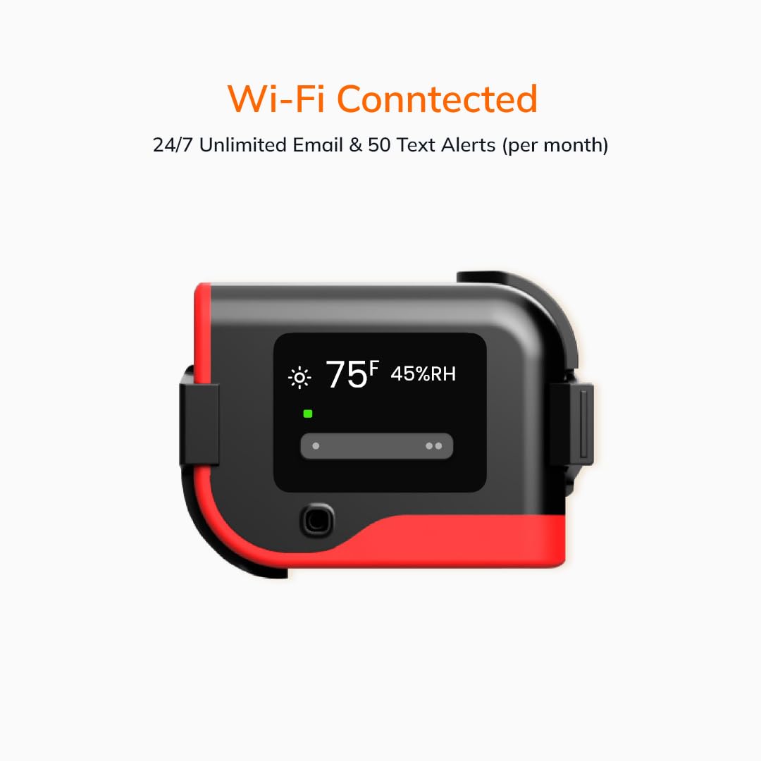 Wireless Temperature & Humidity Monitor - tempCube Sensor with WiFi Connectivity, Email Alerts 24/7, No Subscription Required. Ideal for Greenhouses,