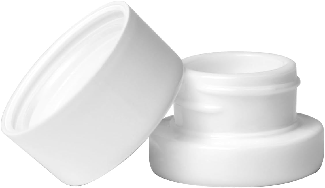 200 Pack White 5ml Glass Jars with Lids - Thick Clear Child-Proof Containers for Lip Balm, Oils, Wax, and Cosmetics - Black Lids - Ideal Bulk 5ml Glass Jar and 1 Gram Glass Jar