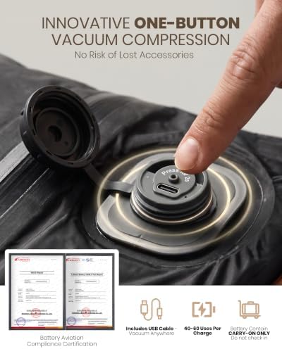 Fanwoli Rolling Vacuum Backpack Travel,One-Button Compression,TSA Carry-On | 54L Expandable | 2-In-1 Design | Built-In Electric Pump | Dual-Zipper TSA Lock | Waterproof | Fits 18” Laptop