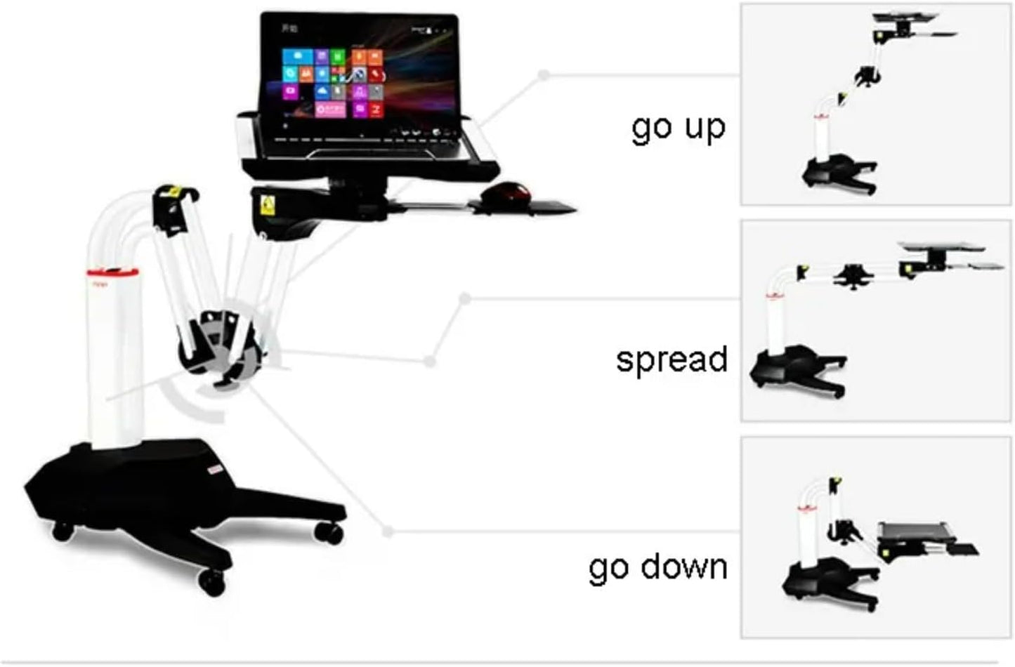 NBGYS Ergonomic Laptop Desk for Bed Height Adjustable, Pneumatic, Rolling Stand, Sit to Stand Computer Cart, Workstati