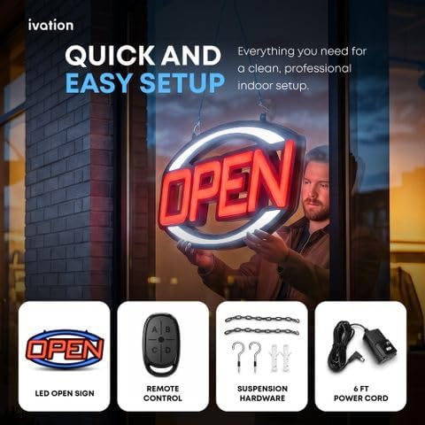 Ivation Jumbo 32" LED Open Sign for Business - High Visibility