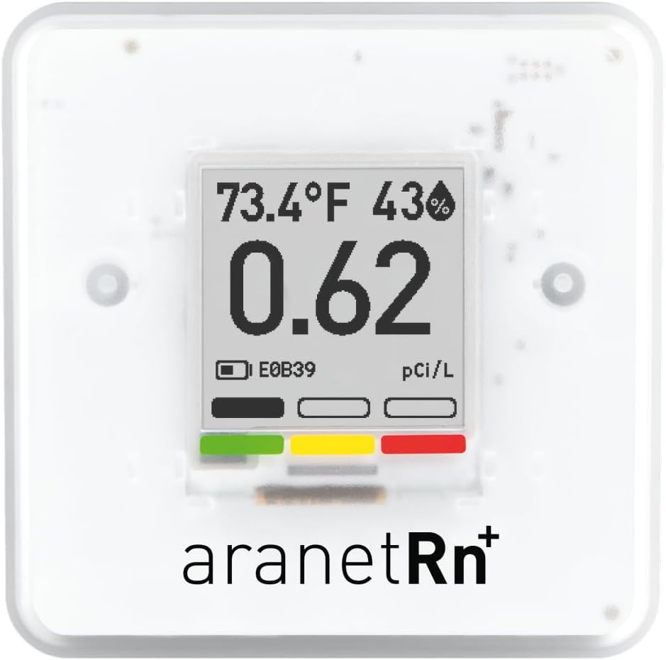 SAF Aranet Radon Detector for Home: 10-Min Measurement, Temperature, Relative Humidity, Pressure, E-Ink Display, 7-Year Battery, Portable with Free