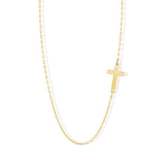 Gelin Dainty Sideways Cross Necklace for Women in 10K Solid Gold, 18 Inch Chain Yellow