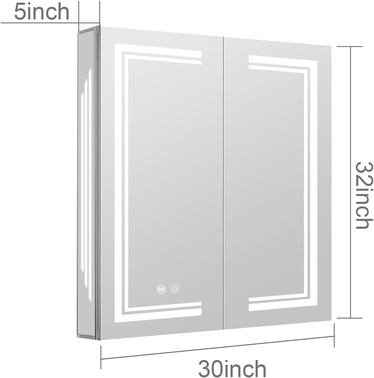 30'x32' Medicine Cabinet with Lights,Lighted Medicine Cabinet,3 Colors & Dimmable, Demister, Internal Light, USB Shaver Socket, Resistant to Corrosion