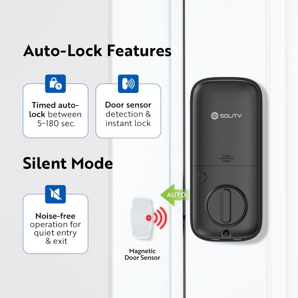 No-Hub Smart Digital Door Lock, Designed in Korea, Keyless Entry, Wi-Fi, Remote Control, Touchscreen Keypad, Auto Lock, IP54 Waterproof, Matt Black