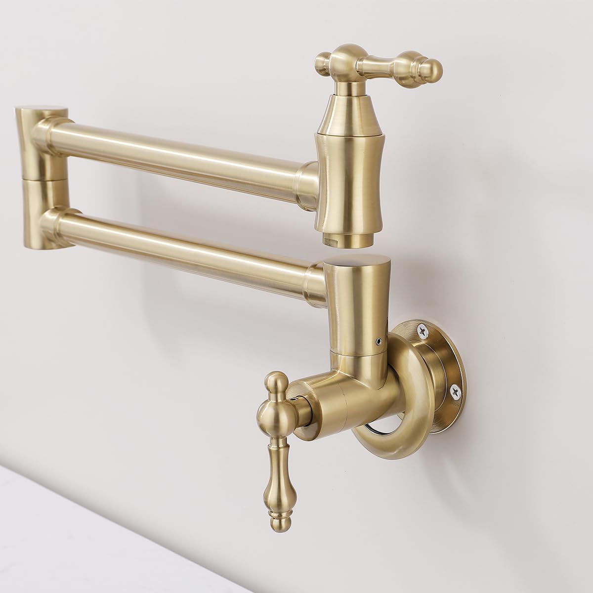 Pot Filler Over Stove Faucet Brushed Gold Wall Mount Brass Kitchen Folding Faucet Double Joint Swing Arms.