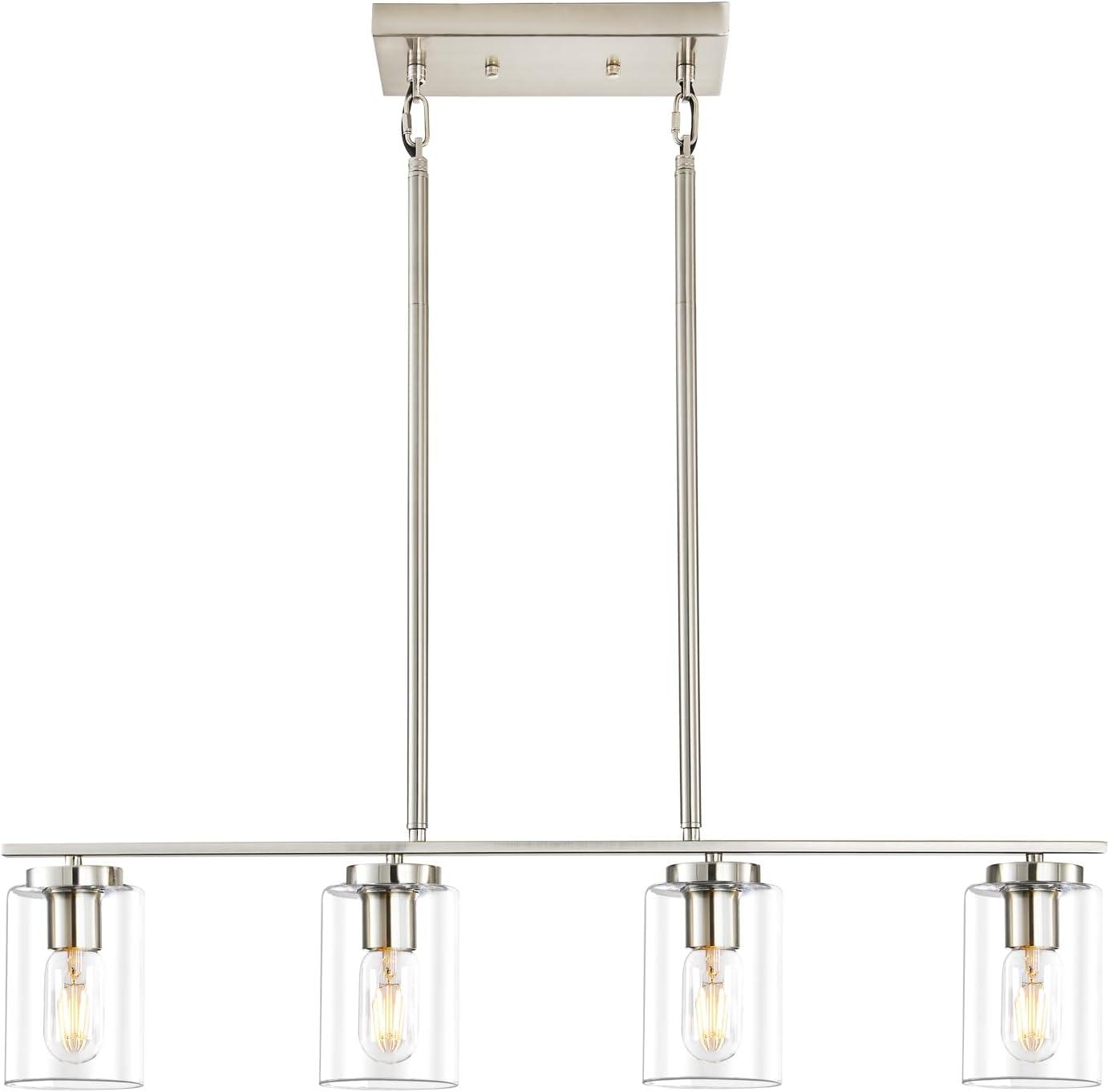 Seilisy 4 Lights Brushed Nickel Island Light Fixtures, Kitchen Pendant Lights Chandelier with Clear Glass Shade, Ceiling Hanging Over Table Island