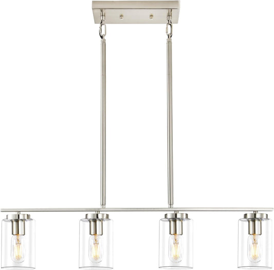 Seilisy 4 Lights Brushed Nickel Island Light Fixtures, Kitchen Pendant Lights Chandelier with Clear Glass Shade, Ceiling Hanging Over Table Island