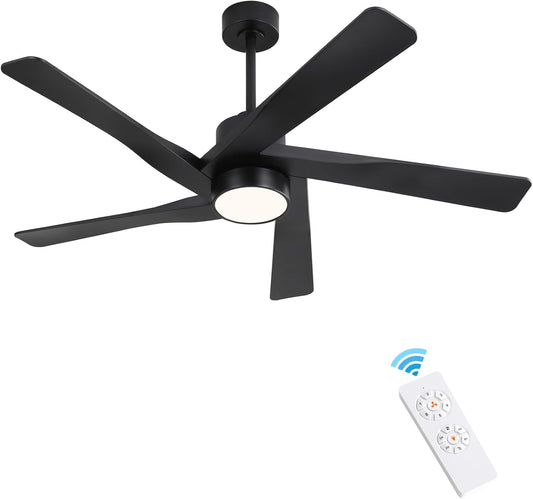 WINGBO 54' ABS DC Ceiling Fan with Lights, 5 Blade ABS Plastic Ceiling Fan with Remote, 6-Speed Reversible DC Motor, LED Ceiling Fan for Kitchen