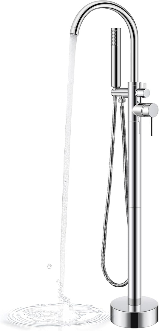 Freestanding Bathtub Faucet Polished Chrome Free Standing Floor Mounted Tub Faucet Tub Filler, Bathroom High Flow Shower Faucets with Handheld Shower