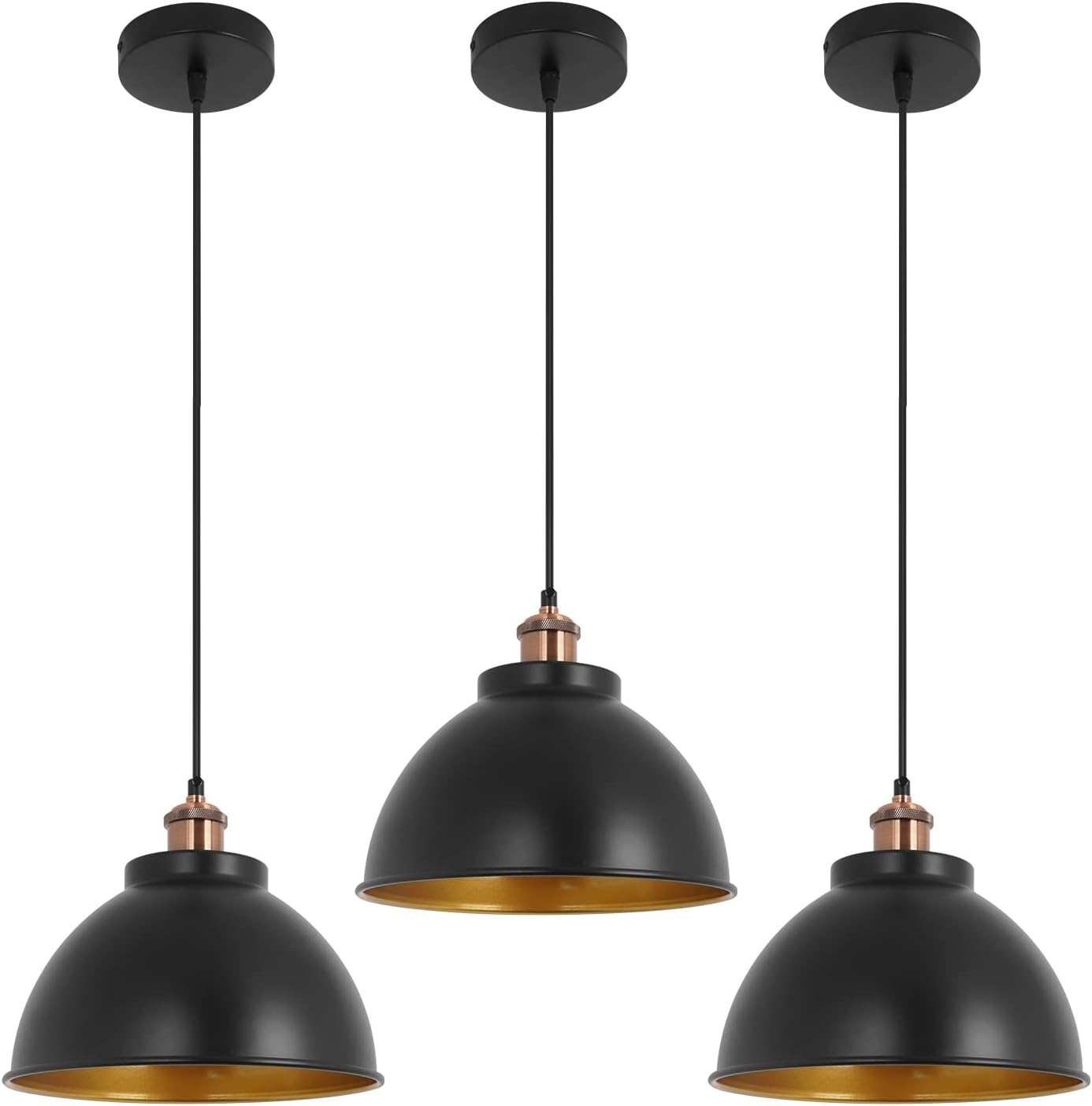 KIGHSIN Industrial Modern Black Barn Pendant Light for Kitchen Island, Farmhouse Vintage Metal Domed Shade Hanging Ceiling Lamp for Dining Room