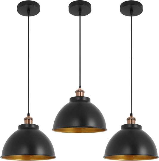 KIGHSIN Industrial Modern Black Barn Pendant Light for Kitchen Island, Farmhouse Vintage Metal Domed Shade Hanging Ceiling Lamp for Dining Room