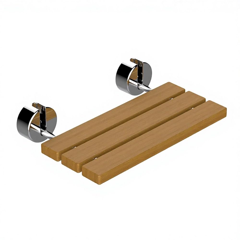 Wall Mount Folding Shower Seat, Teak Wood, 400lb Capacity, Stainless Steel