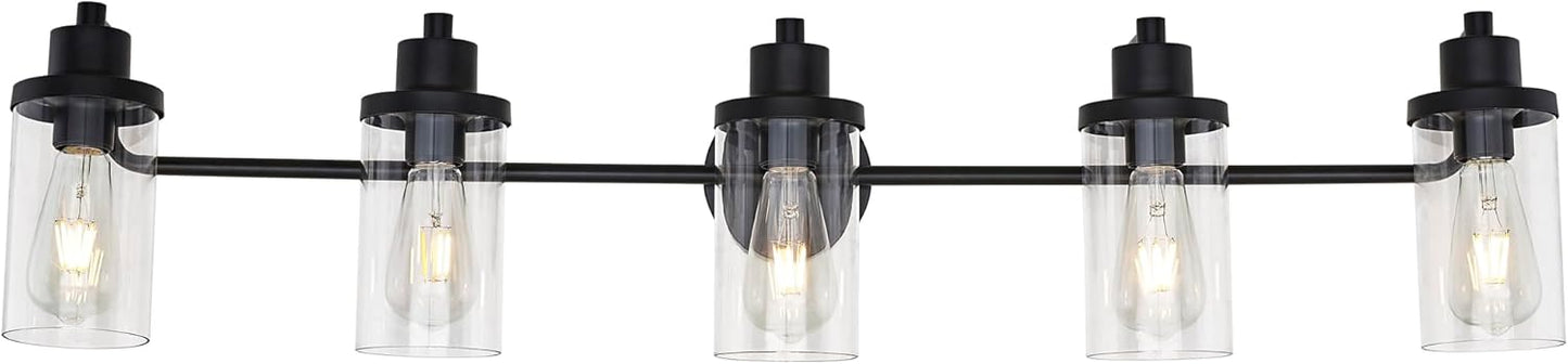 LUXEMI Bathroom Vanity Light with Clear Glass Shades,5-Light Bathroom Lights Over Mirror in Black Wall Sconces(Black, 5-Light) (5 Lights, Black)