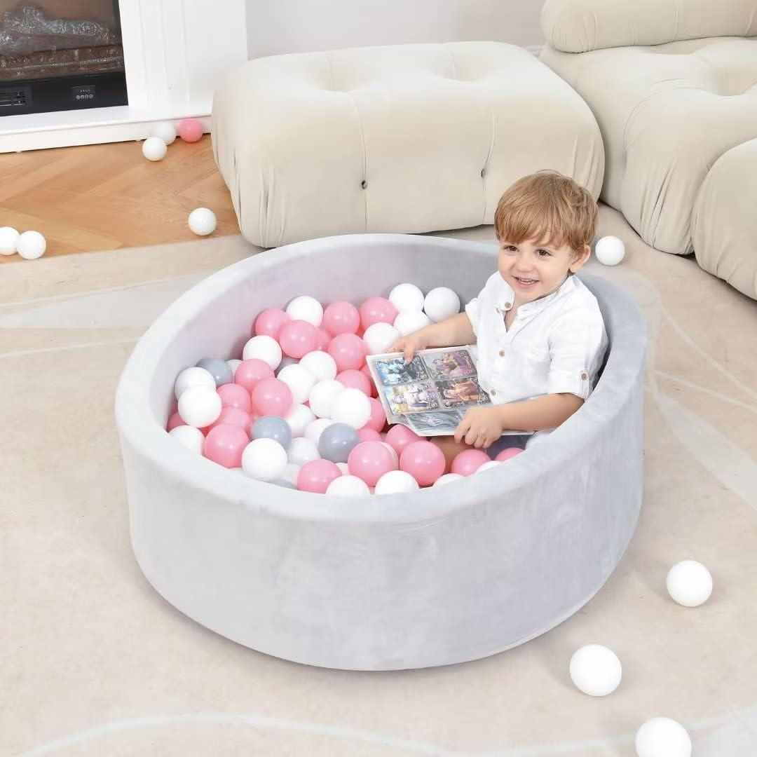 nowilt Foam Ball Pit- Gray Ball Pit for Kids 36x11 with 200 Colored Balls. Ball Pit for Toddlers, Babies, Young Children. Hours of Healthy Activity &