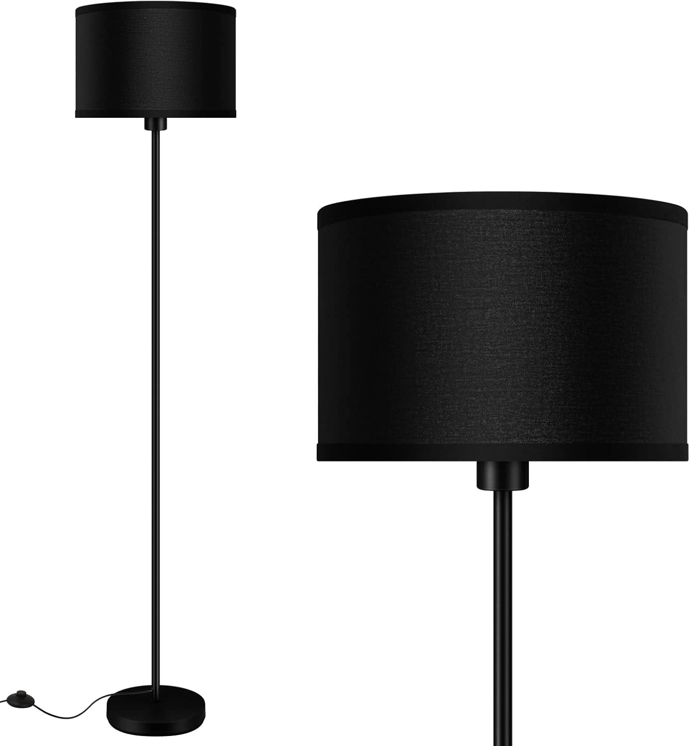 Floor Lamps for Living Room, Modern Standing Lamp with Bulb(12W, 2700K), Black Lamp Shades, Foot Switch, Simple Pole Lamps Corner Lamp for