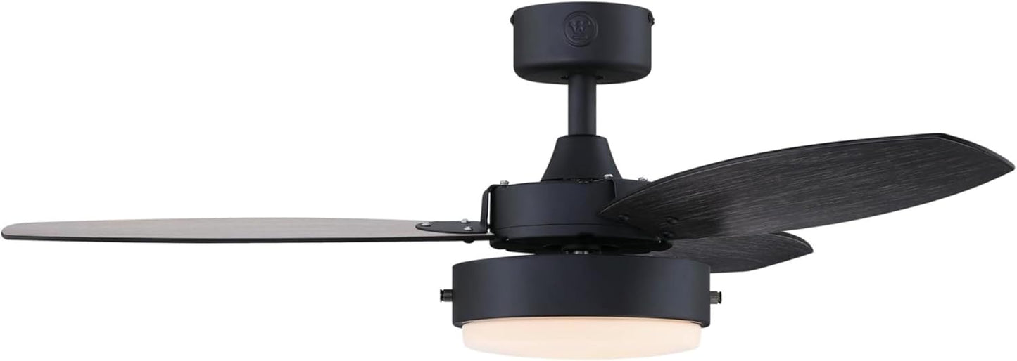Westinghouse Lighting Alloy Contemporary Indoor/Outdoor Ceiling Fan, LED Light Fixture with Opal Frosted Glass, 42 Inch, Matte Black Finish