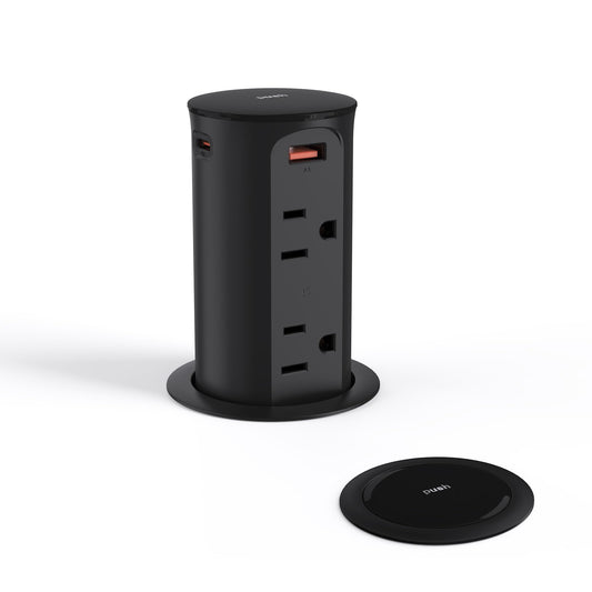 Pop up Outlet for Countertop,65W USB C Fast Charging Port,2.5-inch Hole Desktop Power Grommet,Recessed Power Strip,4 Outlets 4 USB Ports,15Amp Tamper Resistant Receptacle，ETL Listed (Black) 6FT- 65W USB Black