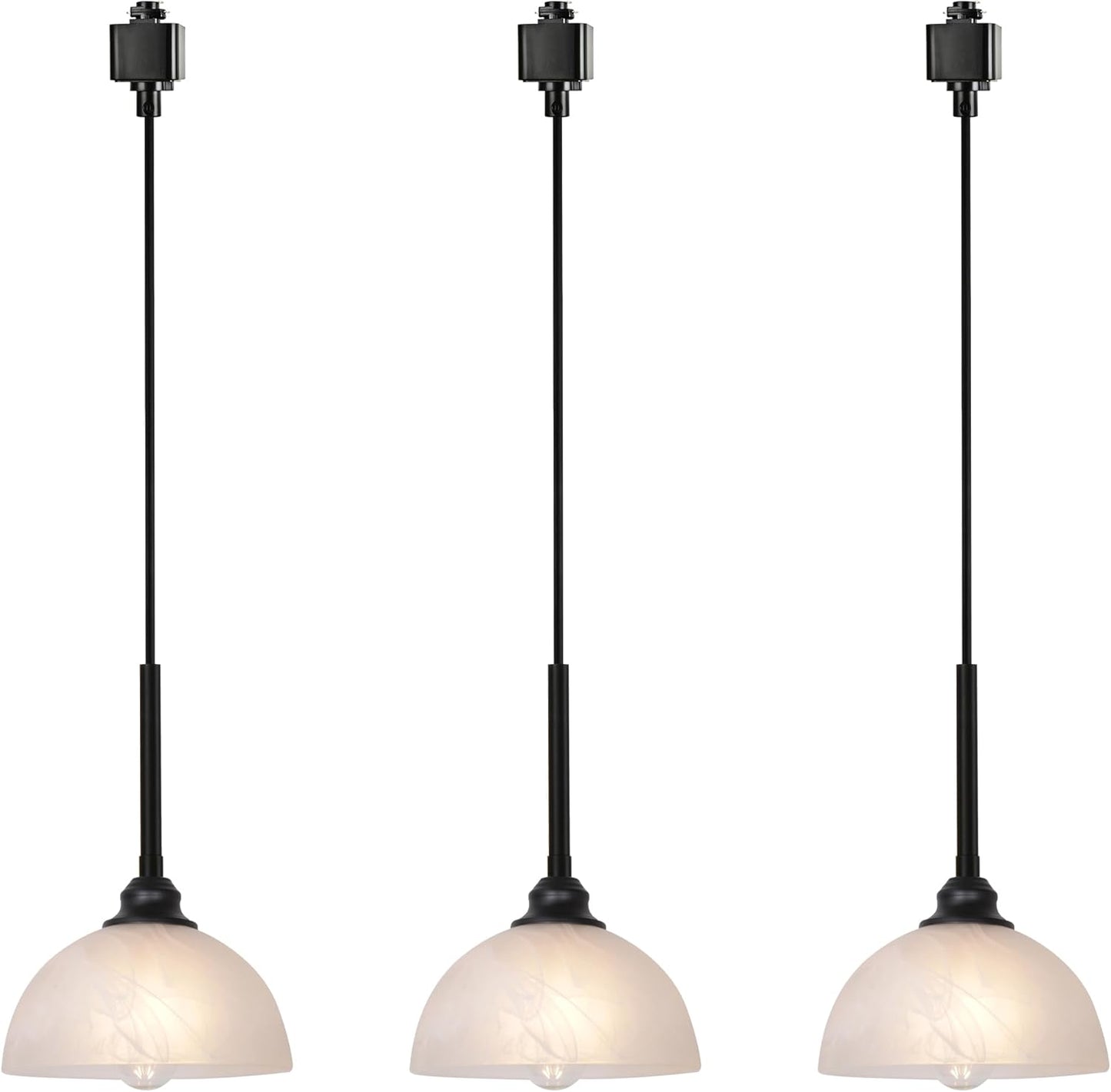 TULUCE 3-Pack Type Track Lighting Pendants, Black Type Tracking Pendant Light Fixtures with White Alabaster Glass Ceiling Mount Pendant Lighting for