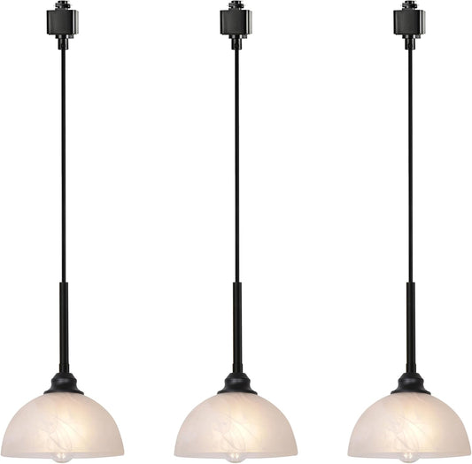 TULUCE 3-Pack Type Track Lighting Pendants, Black Type Tracking Pendant Light Fixtures with White Alabaster Glass Ceiling Mount Pendant Lighting for