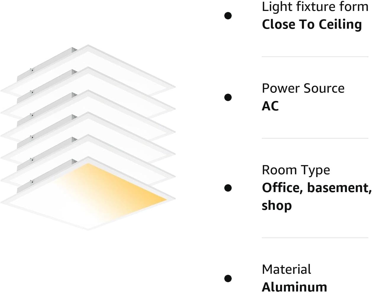 2x2 LED Flat Panel Light, Drop Ceiling Light 3000K 4000K 5000K 3 Color Temperature Selectable & 0-10V Dimmable, 20W/30W/40W Options, 100-277Vac, ETL,