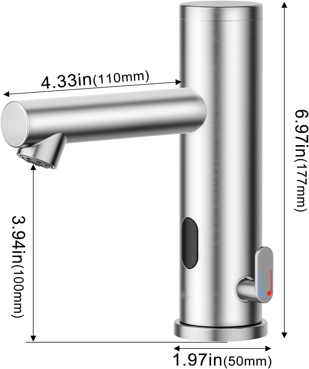 Stainless Steel Automatic Touchless Bathroom Sink Faucet, Hands Free Infrared Sensor Basin Faucet with Temperature