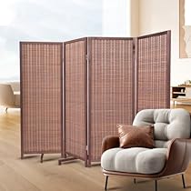 4 Panel Short Bamboo Room Divider with 360°Rotating Feet, 47" High Folding Privacy Screen for Room Separator, Handcrafted Freestanding Room Partition,Portable Wall Divider,Brown, 47.24" H x 63" W 4 Panel Brown