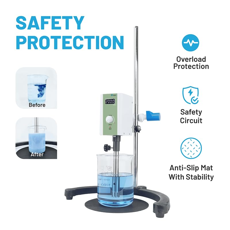 High Speed Lab Homogenizer 2000–20000rpm, Digital Disperser Emulsifier, 20–1200mL, Max 5000mPa·s (Low–Medium Viscosity Only), Auto Overload Protection