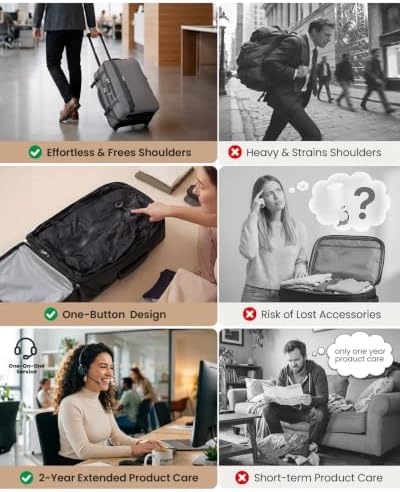 Fanwoli Rolling Vacuum Backpack Travel,One-Button Compression,TSA Carry-On | 54L Expandable | 2-In-1 Design | Built-In Electric Pump | Dual-Zipper TSA Lock | Waterproof | Fits 18” Laptop