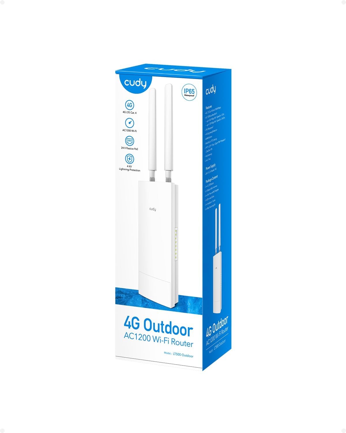 Cudy Unlocked Outdoor 4G LTE Cat 6 Gigabit Modem Router with SIM Card Slot, 2 CA, AC1200 WiFi, EG060K, IP65, Detachable Antennas, Passive PoE