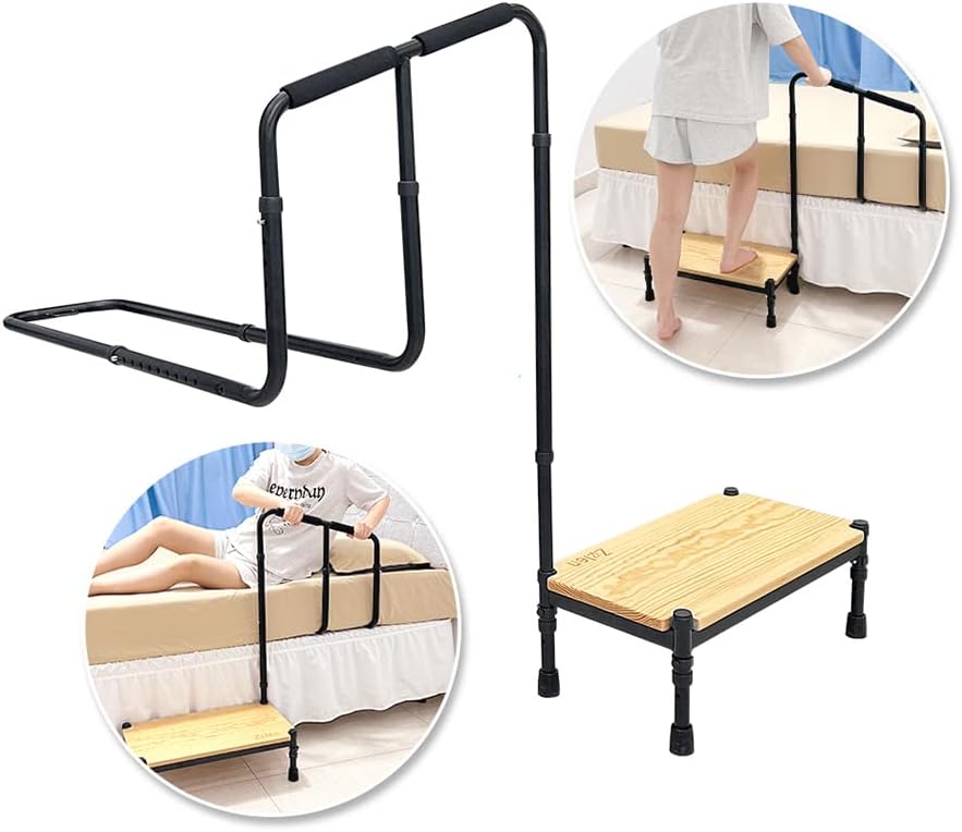 Zelen Medical Step Stool Bed Rails for Elderly Bed Steps for High Beds Adults Bedside Step Stool with Handle Bed Stools Assist Bar for Seniors Bed