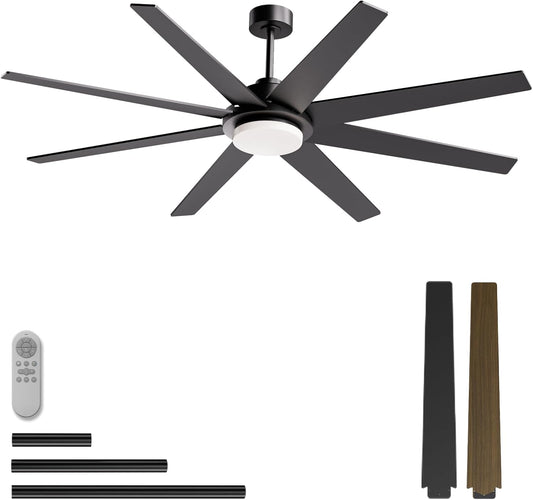 72 inch Large Ceiling Fans with Lights and Remote, Industrial Ceiling Fan Reversible Quiet DC Motor, 6 Speed 3 CCT Dimiable, Modern Ceiling Fan for