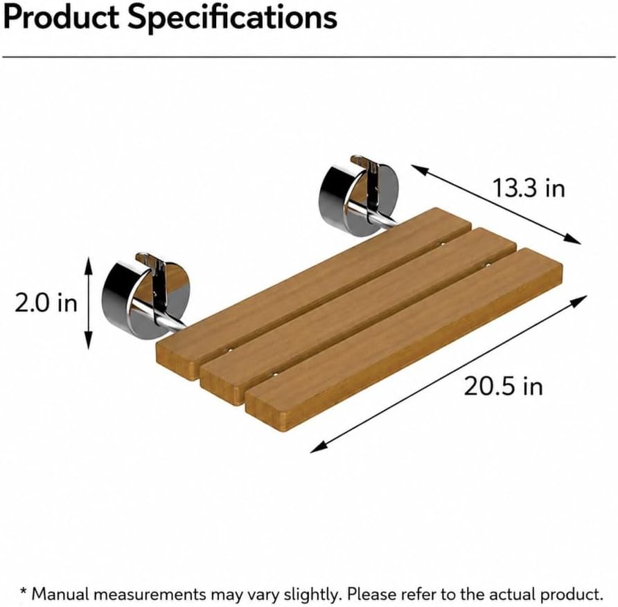 Wall Mount Folding Shower Seat, Teak Wood, 400lb Capacity, Stainless Steel