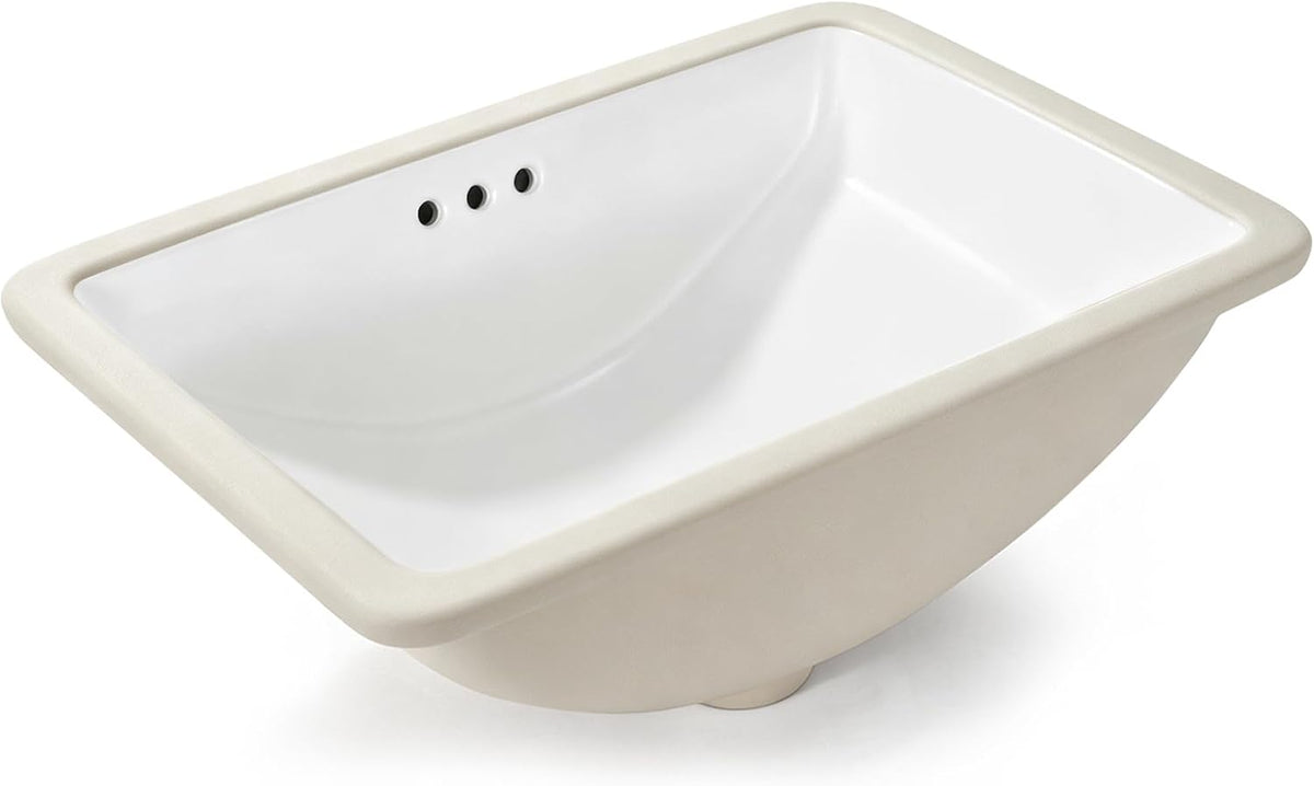 IBVIVIC Undermount Bathroom Sink, 21.1x14.7 Inch White Rectangle Porcelain Ceramic Vessel Sink, Deep Basin with Overflow - Under Counter Lavatory Vanity Sink for Home & Hotel 21.1*14.7Inch