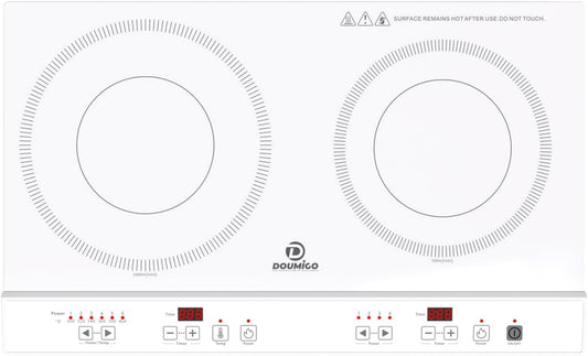 Doumigo Double Induction Cooktop, Portable Electric Stove with 2 Burners, 120V, 1800W, 12 Inches, Temperature Control, Kid Safety Lock, Timer