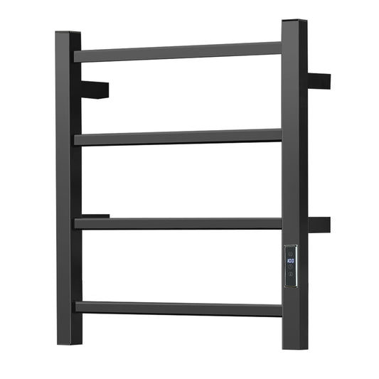 HARNDY Electric Towel Rack with Voice Control for Alexa & Google Home,TUYA - Wall-Mounted Bathroom Heating Towel Warmer,Plug-in,Stainless Steel Material (Square Black with Timer, 4 Bar) 4 Bar Square Black With Timer