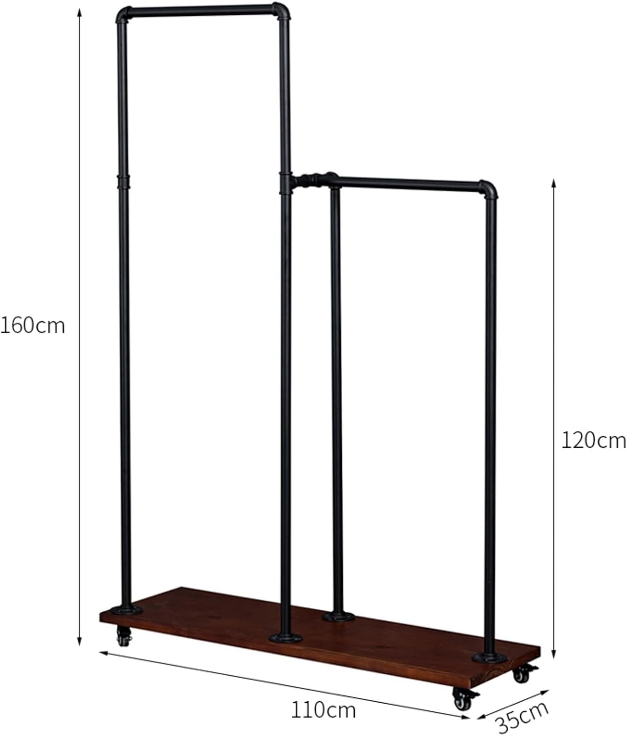 Industrial Pipe Clothing Rack on Wheels, Rolling Garment Rack with Solid Wood Panel Shelves, Heavy Duty Clothes Hanging Rack, Clothes Display Rack