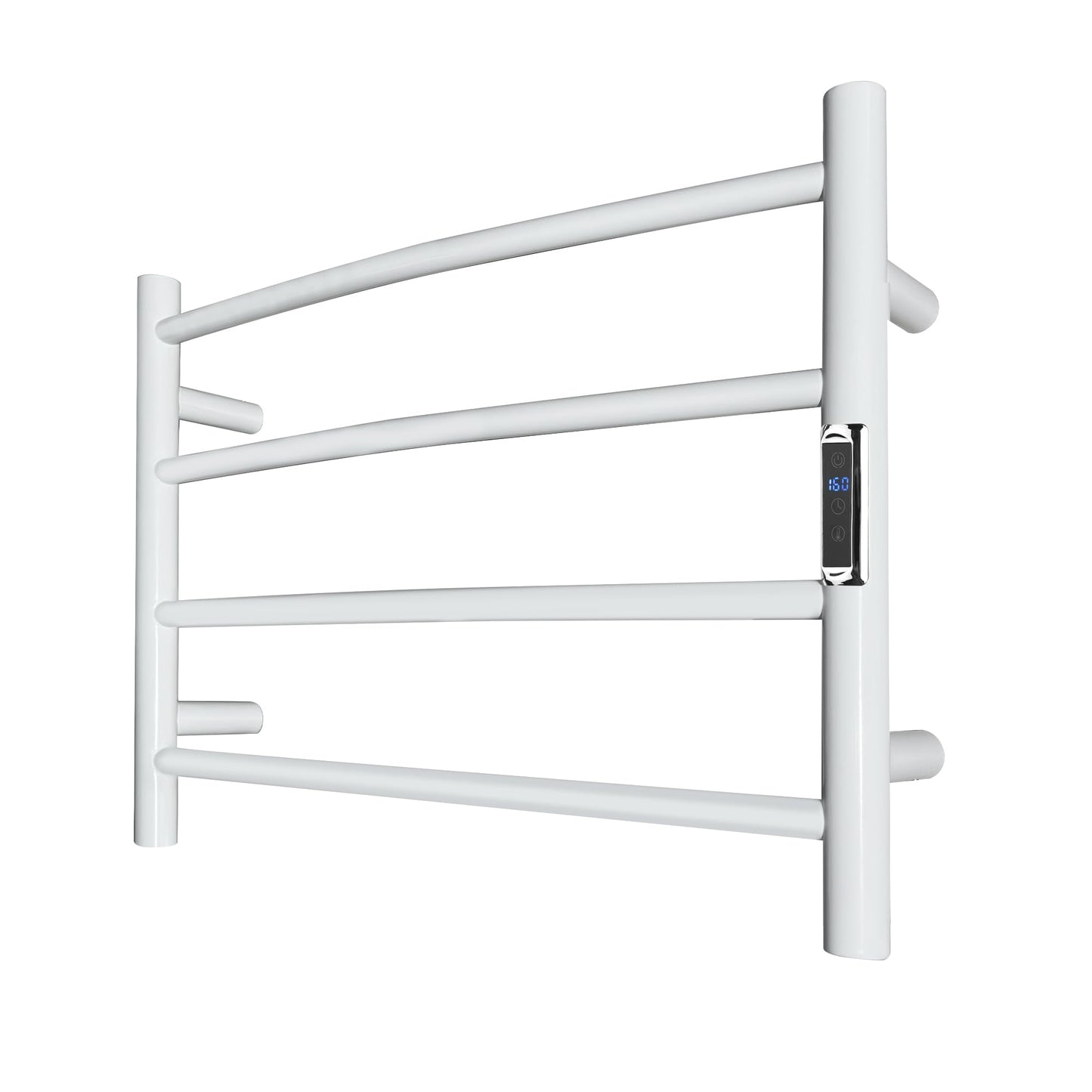 Towel Warmer with Built-in Timer Bathroom Wall Mounted Bath Towel Heater Plug-in Electric Heated Towel Rack Stainless Steel Curved Round Oil Rubbed Drying Rack 16.54x23.62x5.51 inches White 4 Bar Round Bright White With Timer