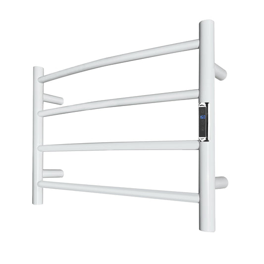 Towel Warmer with Built-in Timer Bathroom Wall Mounted Bath Towel Heater Plug-in Electric Heated Towel Rack Stainless Steel Curved Round Oil Rubbed Drying Rack 16.54x23.62x5.51 inches White 4 Bar Round Bright White With Timer