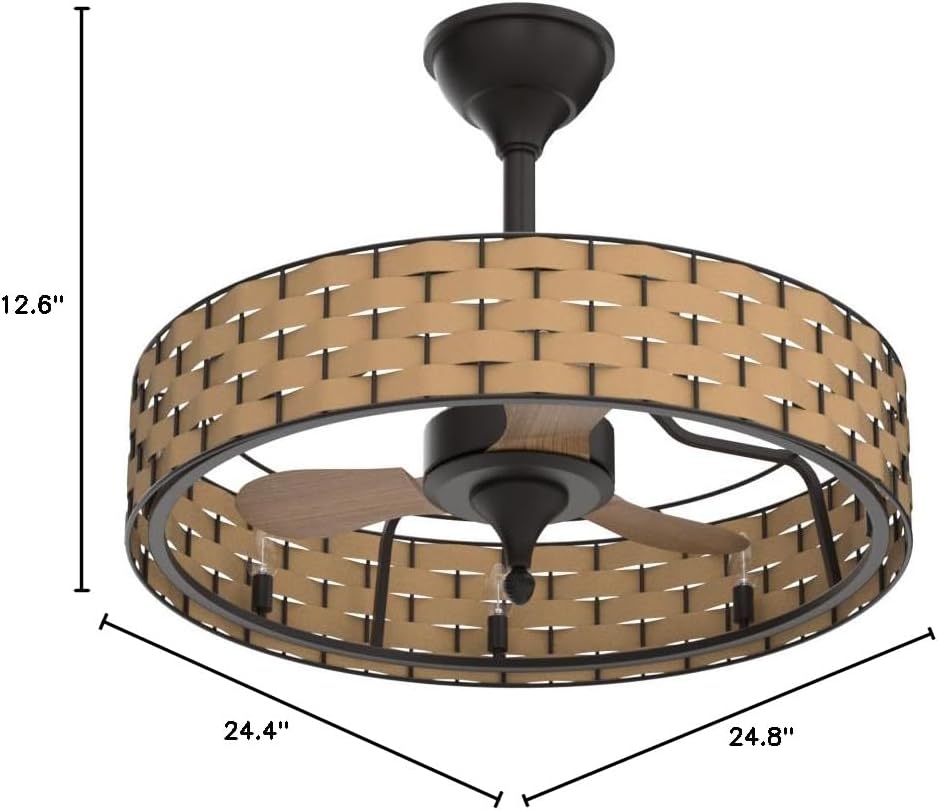 Orison 24' Caged Ceiling Fan with Lights, 2 Ways Control(App&remote control), Light Kit Included(8 bulbs), Modern Farmhouse, F61380